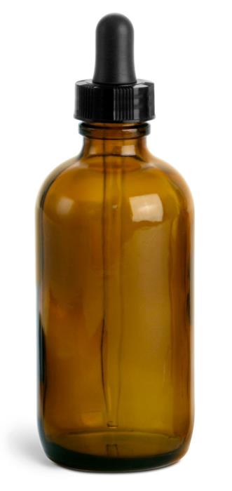 4 oz Amber Glass Round Bottles w/ Black Bulb Glass Droppers