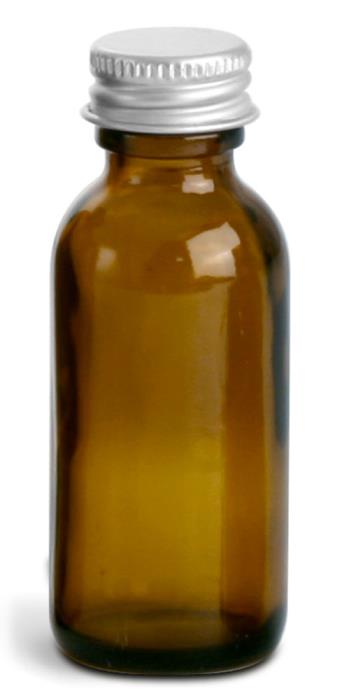 1 oz Amber Glass Round Bottles w/ Lined Aluminum Caps