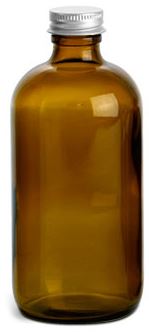 8 oz Amber Glass Round Bottles w/ Lined Aluminum Caps