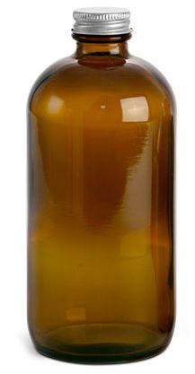 16 oz Amber Glass Round Bottles w/ Lined Aluminum Caps