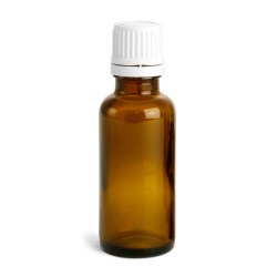 30 ml Amber Glass Euro Dropper Bottles w/ White Tamper Evident Caps & Orifice Reducers