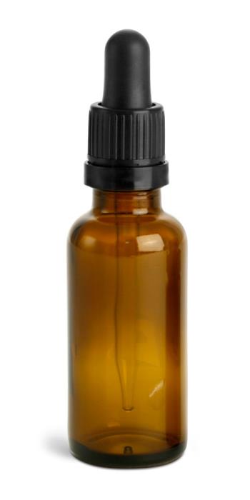 30 ml Amber Glass Round Bottles w/ Black Tamper Evident Glass Droppers