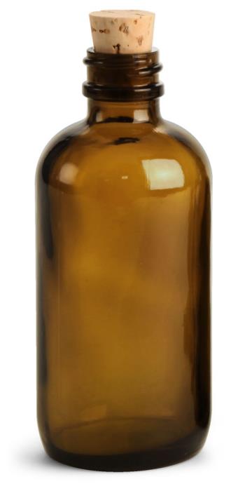 4 oz Amber Glass Boston Rounds w/ Cork Stoppers