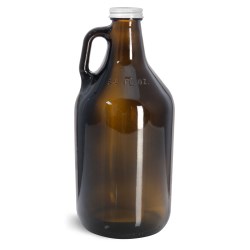 64 oz Amber Glass Handle Jugs w/ White Metal Lined Caps