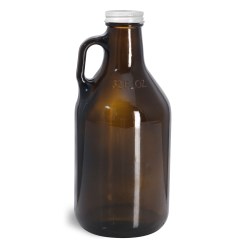 32 oz Amber Glass Handle Jugs w/ White Metal Lined Caps