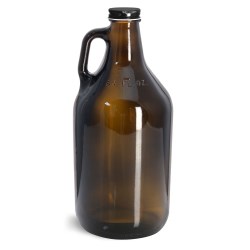 64 oz Glass Bottles, Amber Glass Handle Jugs w/ Black Metal Plastisol Lined Caps