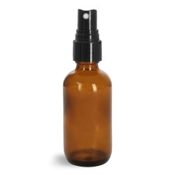 2 oz Glass Bottles, Amber Glass Boston Rounds w/ Smooth Black Fine Mist Sprayers