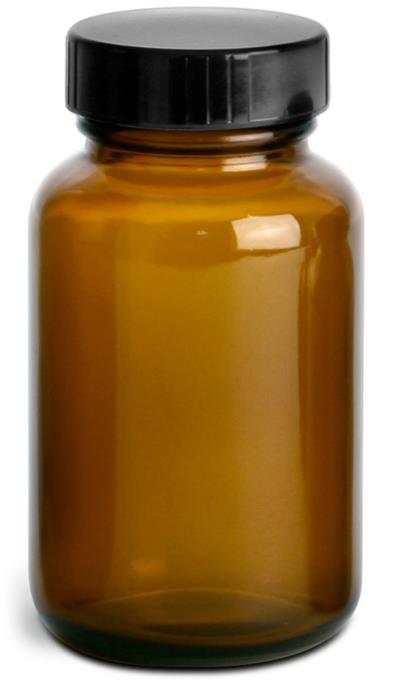 120 cc Amber Glass Pharmaceutical Round Bottles w/ Lined Black Phenolic Caps