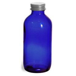4 oz Blue Cobalt Glass Round Bottles w/ Lined Aluminum Caps