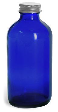 8 oz Blue Cobalt Glass Round Bottles w/ Lined Aluminum Caps