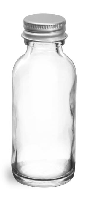 1 oz Clear Glass Round Bottles w/ Lined Aluminum Caps