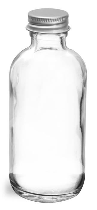 2 oz Clear Glass Round Bottles w/ Lined Aluminum Caps