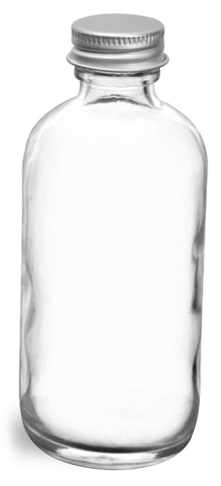 4 oz Clear Glass Round Bottles w/ Lined Aluminum Caps