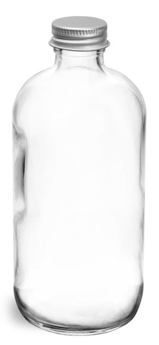 8 oz Clear Glass Round Bottles w/ Lined Aluminum Caps
