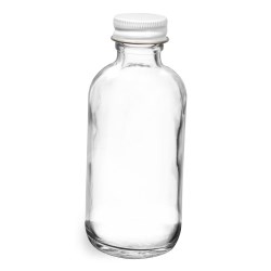 2 oz  Clear Glass Round Bottles w/ Foil Lined White Metal Caps