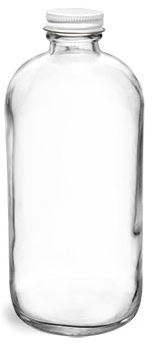 16 oz Clear Glass Round Bottles w/ Foil Lined White Metal Caps
