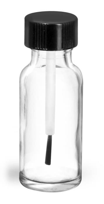 1/2 oz  Clear Glass Boston Round Bottles w/ Black Brush Caps