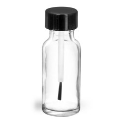1/2 oz  Clear Glass Boston Round Bottles w/ Black Brush Caps