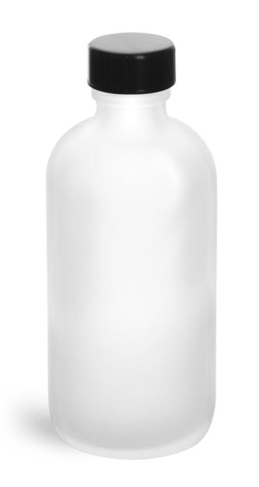 4 oz Frosted Glass Round Bottles w/ Black Phenolic Cone Lined Caps