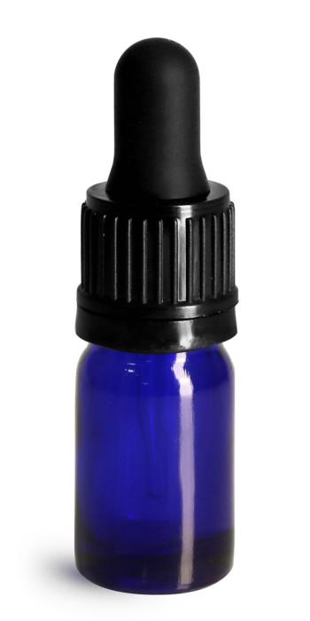 5 ml Glass Bottles, Cobalt Blue Glass Euro Dropper Bottles w/ Black Tamper Evident Bulb Droppers