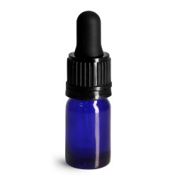 5 ml Glass Bottles, Cobalt Blue Glass Euro Dropper Bottles w/ Black Tamper Evident Bulb Droppers