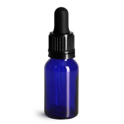 15 ml Glass Bottles, Cobalt Blue Glass Euro Dropper Bottles w/ Black Tamper Evident Bulb Droppers