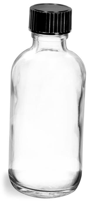 2 oz Clear Glass Round Bottles w/ Black Phenolic Cone Lined Caps