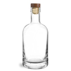 375 ml Glass Bottles, Clear Glass Bar Top Bottles w/ Stained Wood Bar Tops & Natural Corks