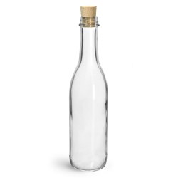 12 oz Clear Glass Woozy Bottle w/ Cork Stoppers