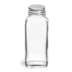 4 oz  Clear Glass French Square Bottles w/ Lined Aluminum Caps