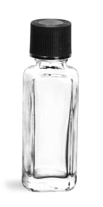 1/4 oz w/ Black Ribbed Caps Clear Glass Sample Bottles w/ Black Ribbed Caps