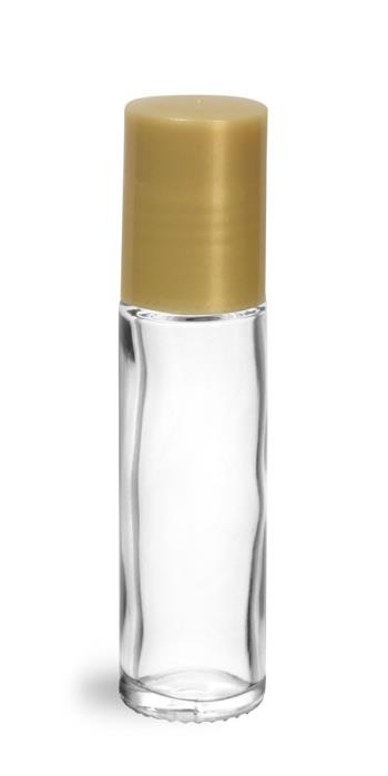 .35 oz Gold Clear Glass Roll On Containers w/ Ball and Gold Caps