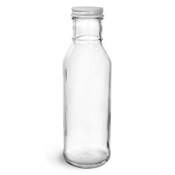 12 oz Glass Bottles, Clear Glass Barbecue Sauce Bottles w/ Lined Metal Caps
