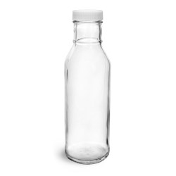 12 oz, White Plastic PE Lined Caps Clear Glass Barbecue Sauce Bottles w/ Lined Plastic or Metal Caps