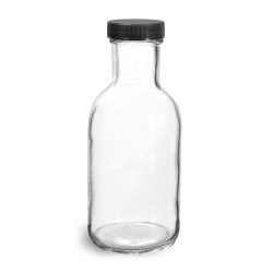 12 oz Glass Bottles, Clear Glass Stout Bottles w/ Black Ribbed Lined Caps