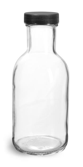 12 oz Glass Bottles, Clear Glass Stout Bottles w/ Black Induction Lined Caps