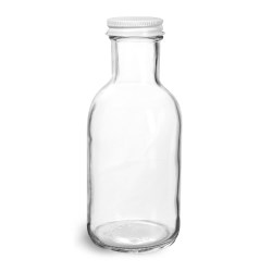 12 oz Glass Bottles, Clear Glass Stout Bottles w/ White Metal Caps