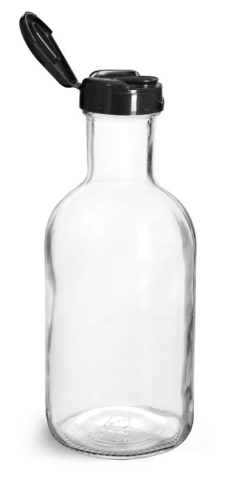 16 oz Glass Bottles, Glass Stout Bottles w/ Black Polypropylene Lift and Peel Lined Snap Top Caps