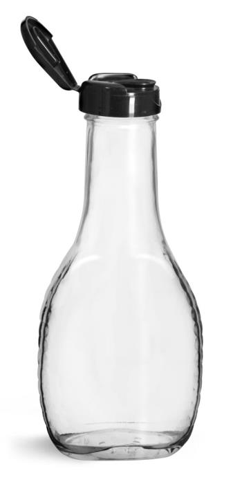 8 oz Glass Bottles, Glass Salad Dressing Bottles w/ Black Polypropylene Lift and Peel Lined Snap Top Caps