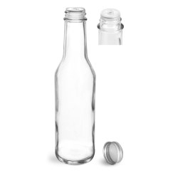 8 oz Clear Glass Sauce Bottles w/ Lined Aluminum Caps