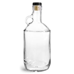 750 ml Glass Bottles, Clear Glass Moonshine Bottles w/ Black Ribbed Bar Tops & Natural Corks