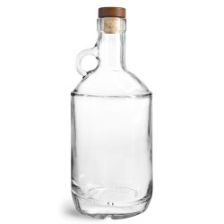 750 ml Glass Bottles, Clear Glass Moonshine Bottles w/ Stained Wood Bar Tops & Natural Corks