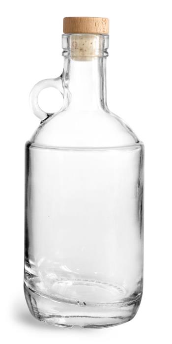 375 ml Glass Bottles, Clear Glass Moonshine Bottles w/ Round Wood Bar Tops & Natural Corks
