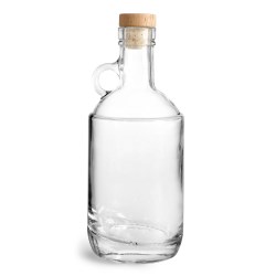 375 ml Glass Bottles, Clear Glass Moonshine Bottles w/ Round Wood Bar Tops & Natural Corks