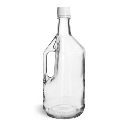 1.75 Liter Glass Bottles, Clear Glass Bottles w/ Handles and White Tamper Evident Closures w/ Pouring Inserts