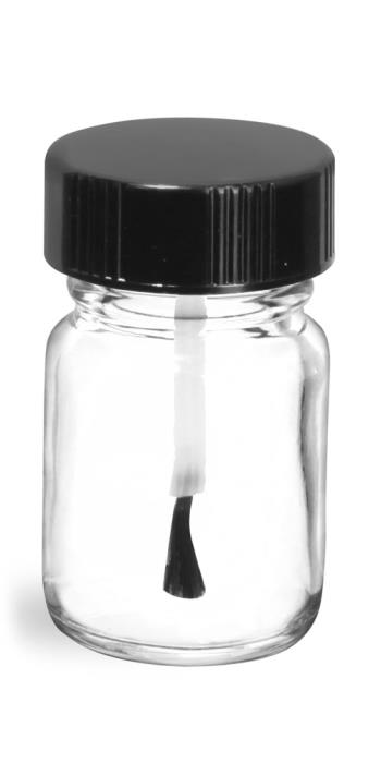 15 cc Clear Pharmaceutical Round Bottles w/ Black Brush Caps