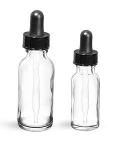 1/2 oz Clear Glass Round Bottles w/ Black Bulb Glass Droppers