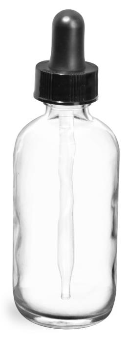 4 oz Clear Glass Round Bottles w/ Black Bulb Glass Droppers