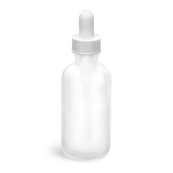2 oz Glass Bottles, Frosted Glass Rounds w/ White Bulb Glass Droppers