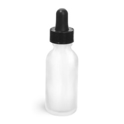 1 oz Glass Bottles, Frosted Glass Rounds w/ Black Bulb Glass Droppers